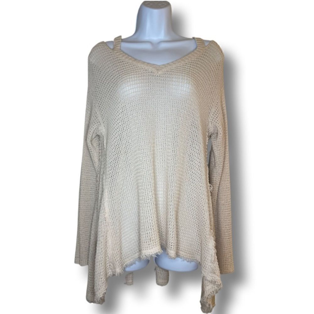 Hem & Thread Breeze Cotton Cold Shoulder Sweater Beige Size Large